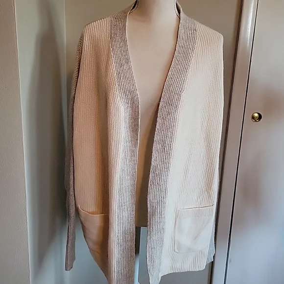 Barbour Dipton Cardigan Sweater Grey Ivory Knit Large - Picture 2 of 7